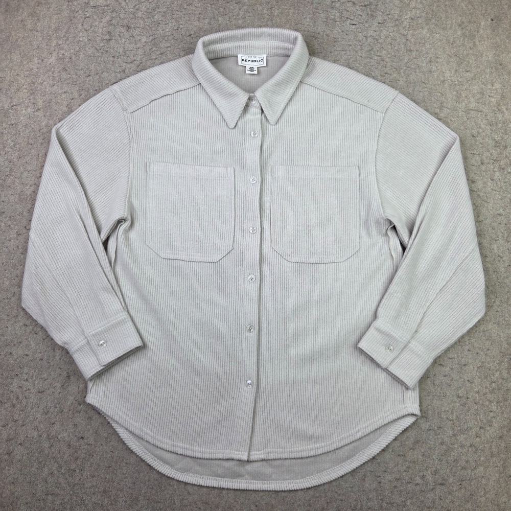 For The Republic Shirt Mens M Beige Button Up Long Sleeve Super Soft Stretch